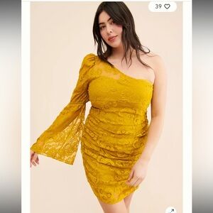 For Love & Lemons, yellow, one-sleeved dress